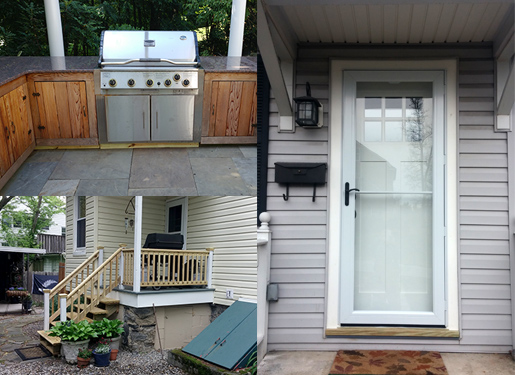 A collage of images featuring exterior design and contracting work